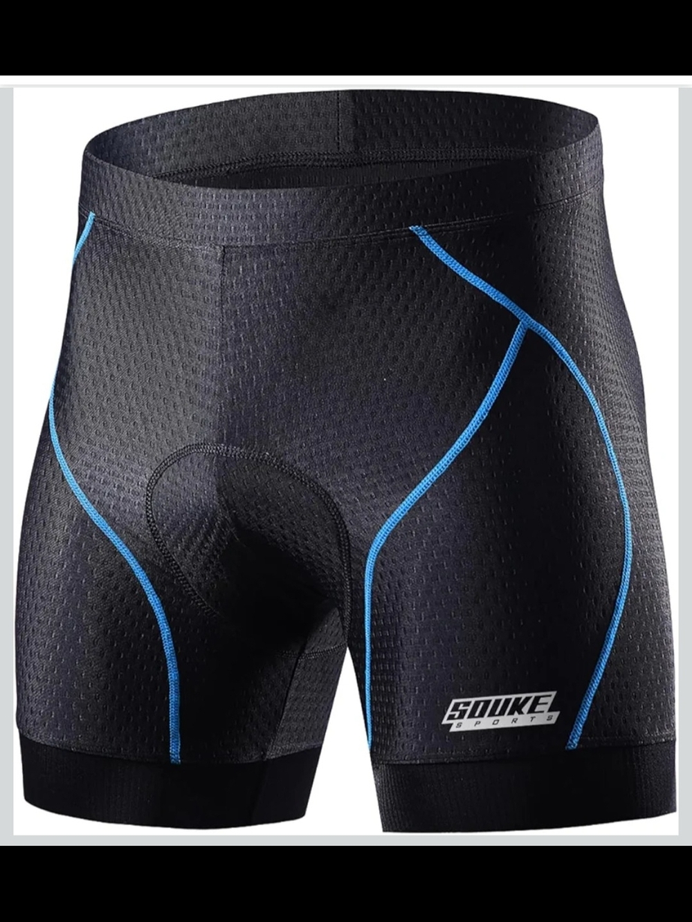 SOUKE Sports Men's Cycling Underwear Shorts in Black/Blue Trim XL
